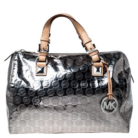 michael kors handbag signature metallic satchel|Michael Kors large satchel handbag.